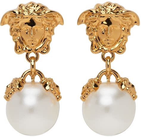 versace gold earrings|pearl earrings designs in gold.